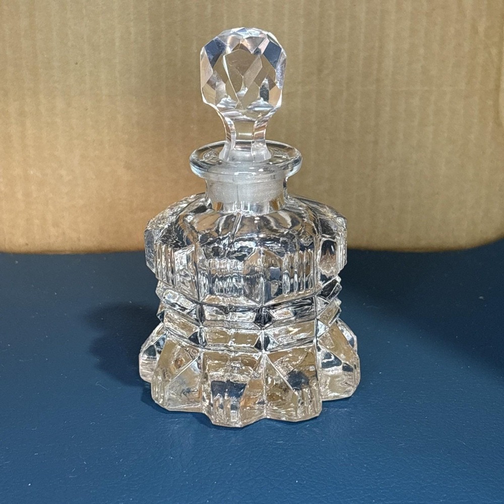 Pressed Glass Faceted Perfume Bottle, Possibly LE Smith?